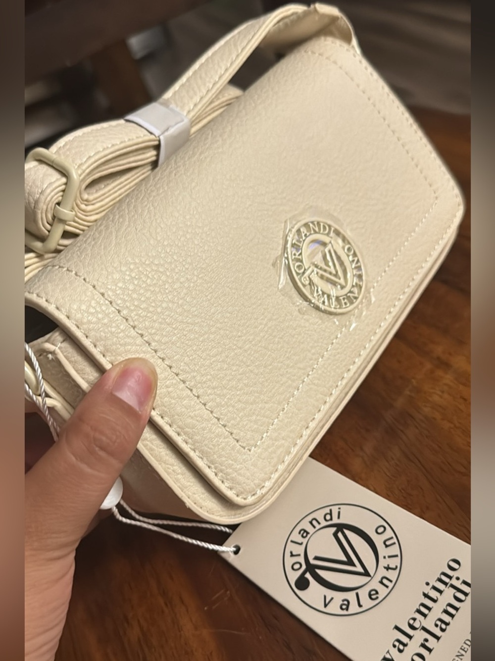 Valentino Orlandi Ivory Cream Crossbody Bag with Logo Emblem